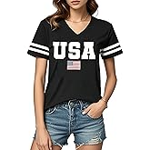 American Flag T-Shirts Women Patriotic Tee 4th of July Short Sleeve V-Neck Shirts Summer Casual Tee Tops