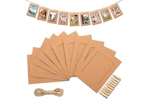 Janlaugh 100 Pcs Paper Picture Frames 4x6 Paper Photo Frame with 100 Clip 10 String Kit DIY Hanging Cardboard Photo Holder for Carnival Valentine Mardi Gras Wedding Home(Kraft,Classic Style)