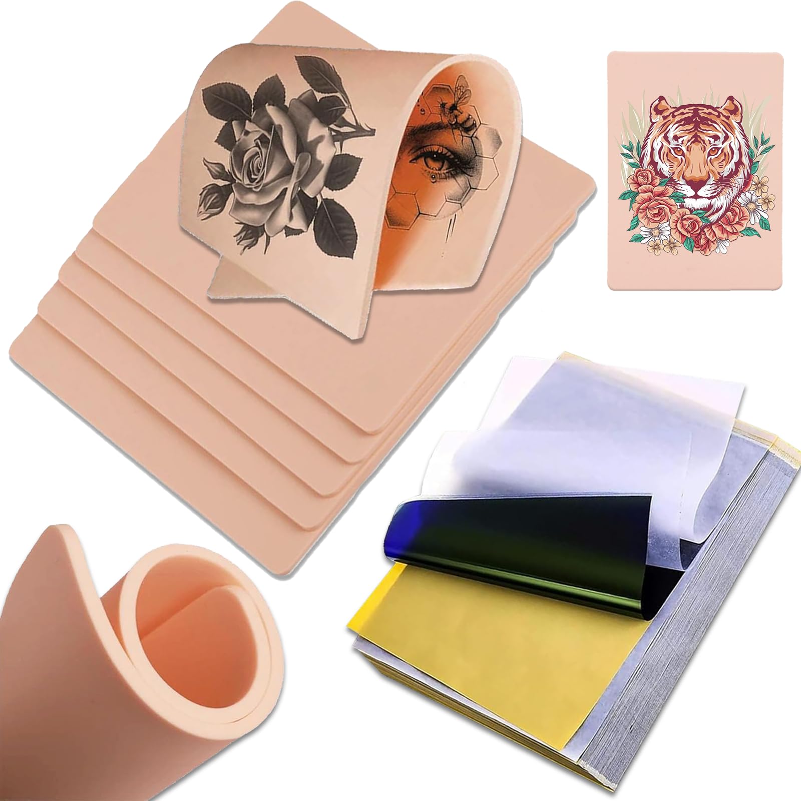 PEPAX 3mm Tattoo Practice Skin Kit - 5pcs Fake Skin & 20pcs Stencil Paper, Butterfly Pattern, Pink, Not Water Resistant