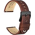 WOCCI 18mm Old-fashioned Watch Band for Men, Top Grain Leather, Black Matte Buckle (Pecan Brown)