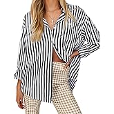 thefabland Women's Blouses Striped Long Sleeve Shirts Button Down Loose Fit Casual Tops