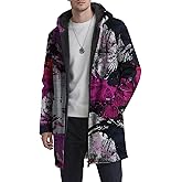 YZCX Mens Graffiti Printed Cardigan Hoodies Full Zip Up Long Sherpa Coat Fashion Casual Fleece Lined Jackets with Pockets