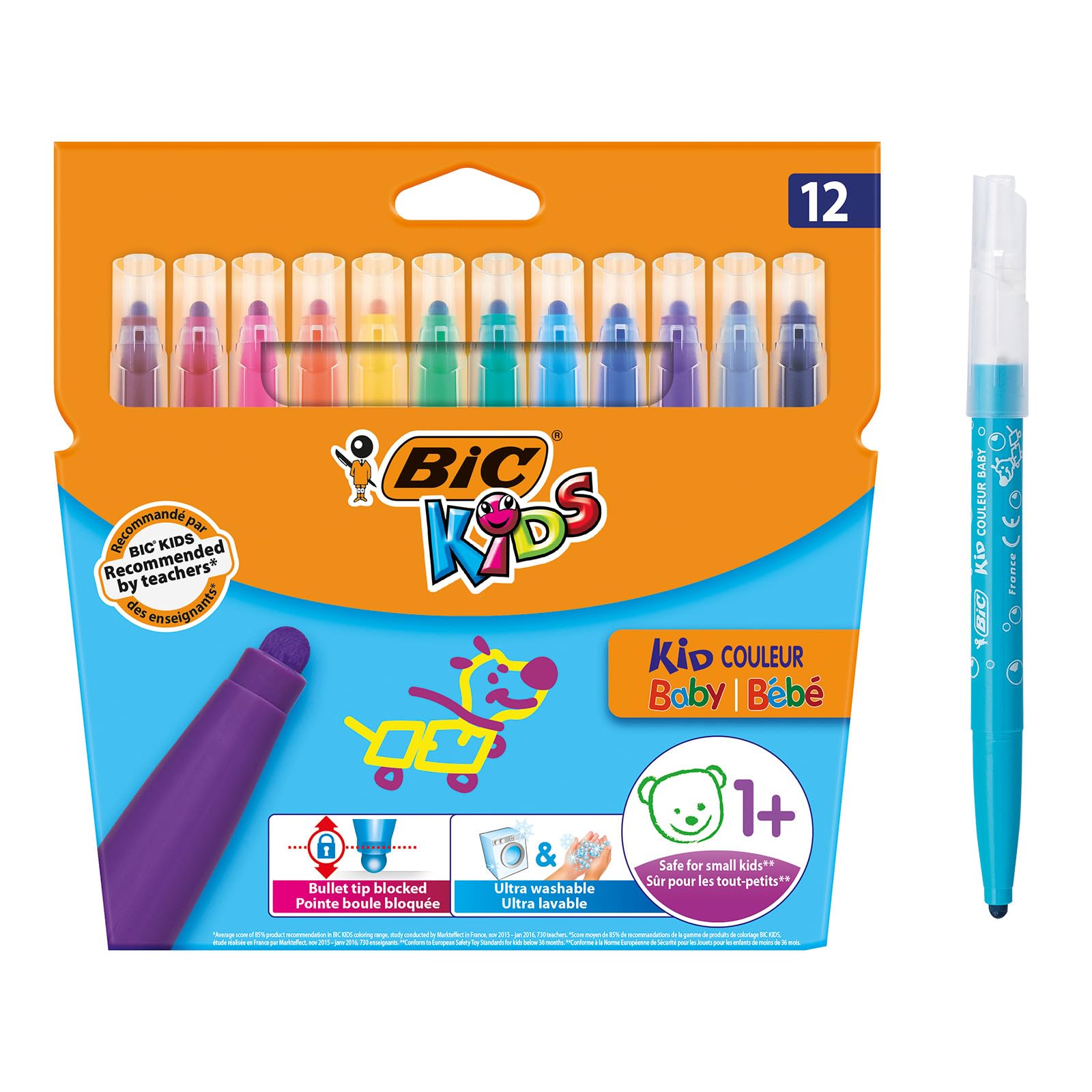 BIC Kids Kid Couleur Baby Colouring Pens 12 Pack, Multicolor
