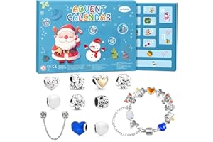 Advent Calendar 2025 for Kids, Christmas DIY Cartoon Charms Bracelet Countdown to Christmas with 2 Bracelets and 22 Unique Ch