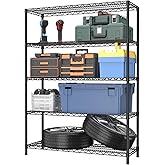 Golpart 5 Tier Adjustable Storage Shelves Heavy Duty Metal Utility Shelf 1750LBS Capacity Wire Shelving Unit Organizer Rack for Home Kitchen Garage Pantry Room 18" D x 46" W x 77" H Black