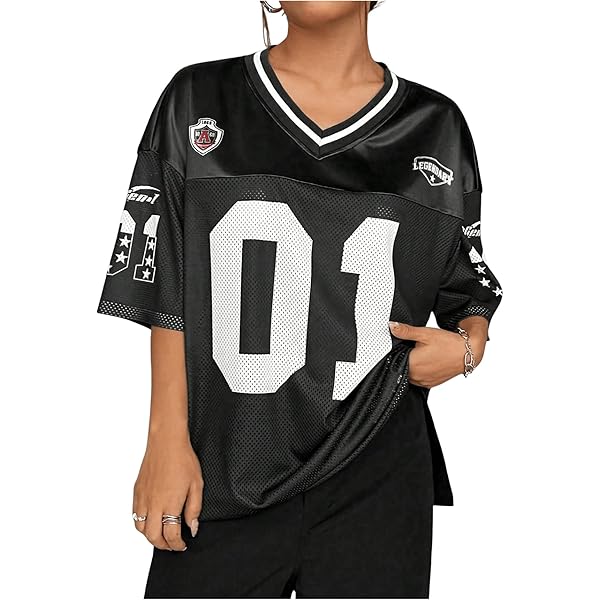 Newera■FOOTBALL JERSEY T-Shirt■送料込 WDIRARA Women's Plus Size Football Jersey Shirts Oversized T