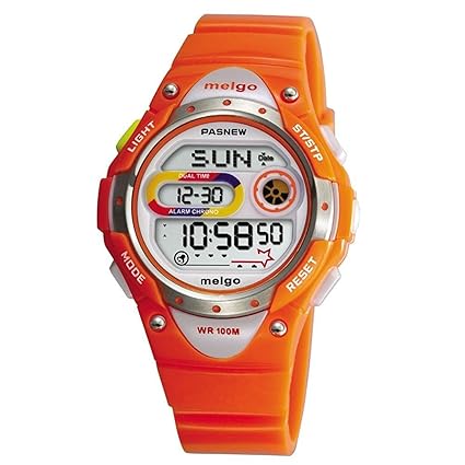 Pasnew LED Waterproof 100m Sports Digital Watch for Children Girls Boys Orange