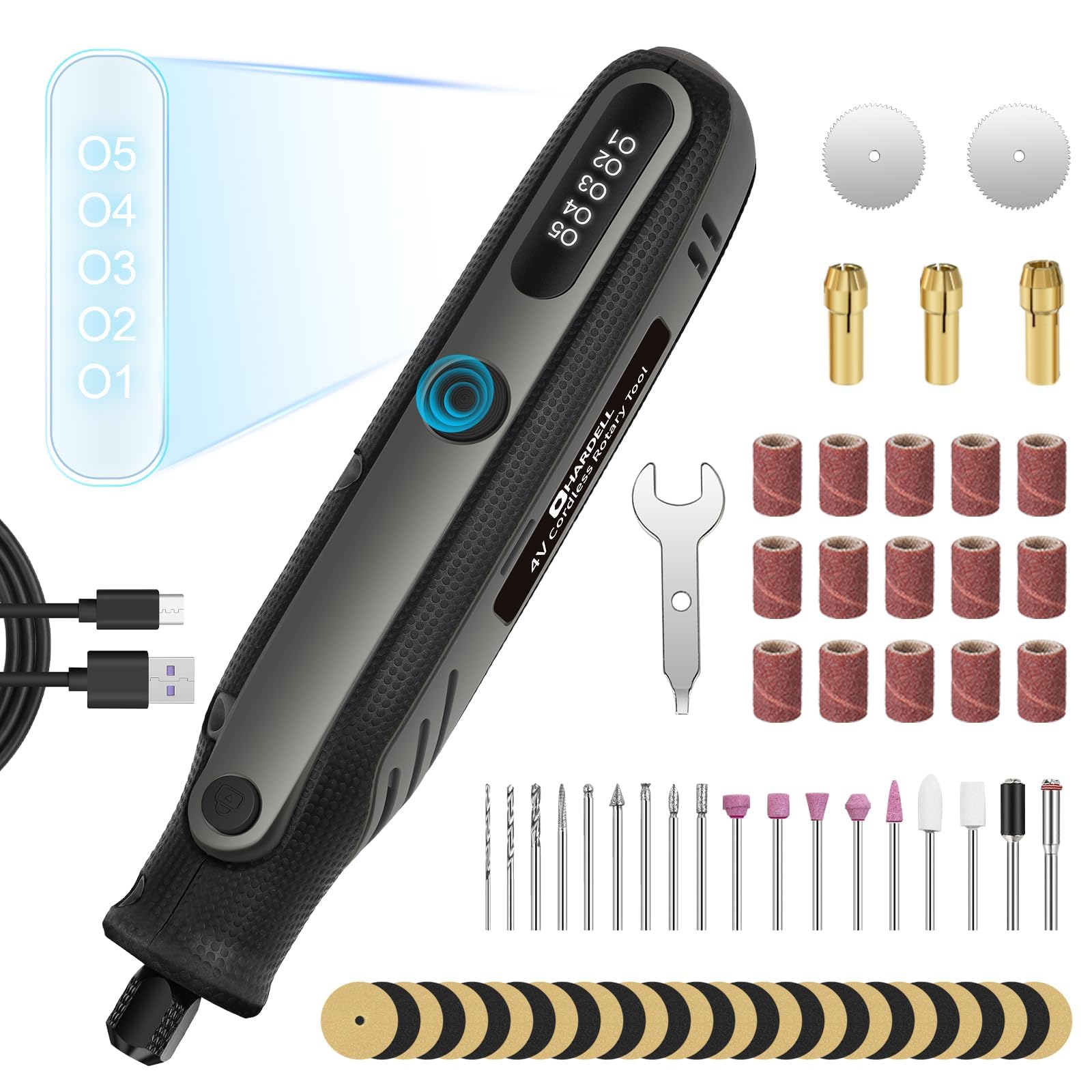 HARDELL Mini Cordless Rotary Tool 4V, 5-Speed Rotary Tool Kit with 69 Accessories, Power Rotary Tool for Cutting, Engraving, Sanding, Drilling, Polishing, Small Wood Carving tool or DIY Crafts