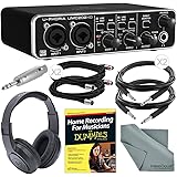 Behringer U-Phoria UMC202HD Audiophile 2x2 USB Audio Interface and Deluxe Bundle w/ Home Recording Guide + Pro Headphones + Adapter + Cables + Fibertique