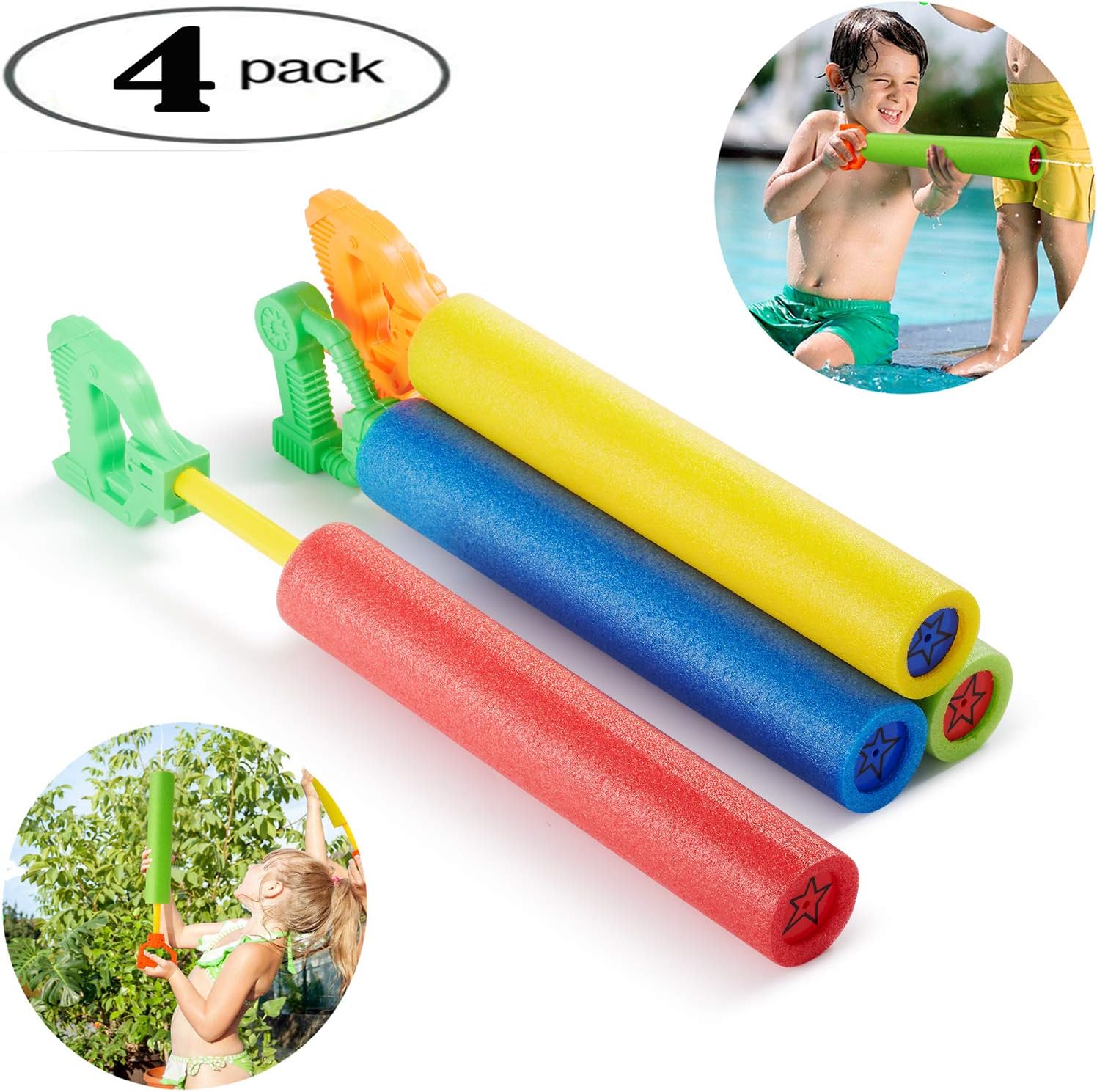 TOPWOOZU Water Guns for Kids, 4Pack Super Soaker Foam Water Blaster Shooter Summer Fun Outdoor Swimming Pool Games Toys for Boys Girls Adults (4PC)