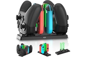 HEATFUN Controller Charger Dock for Nintendo Switch, 6 in 1 Charging Station for Nintendo Switch Joy-Con Controllers and Pro Controllers Black