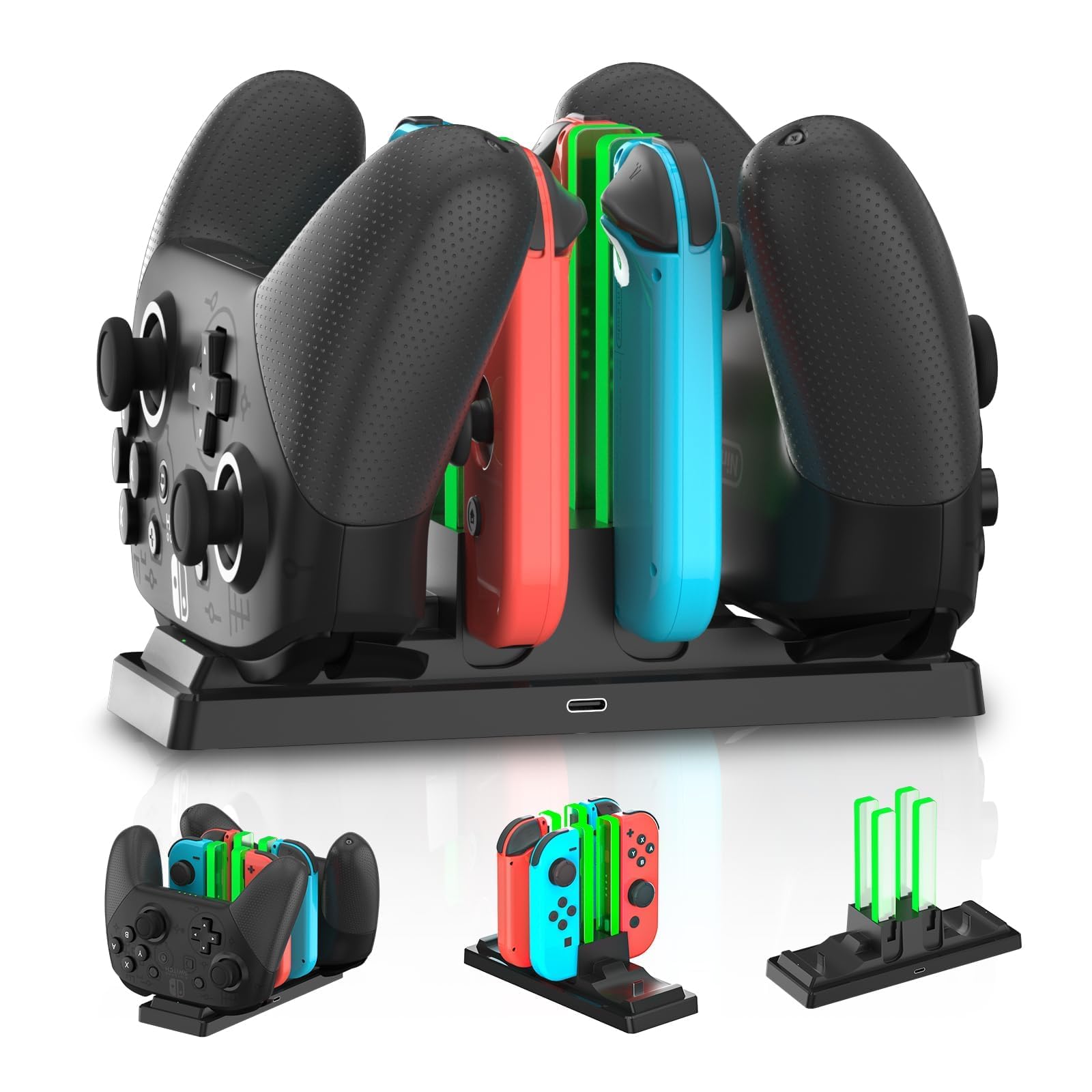 Controller Charger Dock for Nintendo Switch – 6 in 1 Charging Station for 4 Joy-Cons & 2 Pro Controllers, LED Indicator, Quick USB Charging, Not Compatible with Switch 2 Joycon