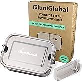 FLUNIGLOBAL Stainless Steel Lunch Box for Adults | 27 oz | Leak Proof with Silicone Locks | Eco-friendly Metal Lunch Box Container for Travel | Removable Divider | Silver