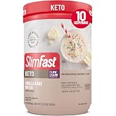 SlimFast Keto Meal Replacement Powder, Vanilla Cake Batter, 10 Servings | Keto Meal Replacement Shake, Low Carb, Whey Protein, Collagen Protein, Grass Fed Butter, Gluten Free