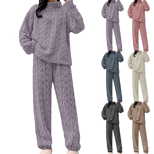 Women Fleece Pyjamas Sets 2 Piece Super Soft Fluffy Flecee Pjs For Women Quarter Zip Long Sleeve Pajamas Tops And Wide Leg Pants Fuzzy Lounge Set Sleepwear Winter Nightwear Loungewear Sets