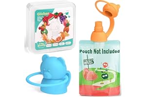 Giichen Soft Sip Food Pouch Topper - Food Grade Silicone Pouch Tops for Baby Prevent Spills, Led Weaning, Self Feeding, Protects Childs Mouth, BPA Free Food Pouch Lids - 2 Pack (Blue Orange)