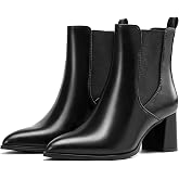 Wide Width Women's Chelsea Ankle Boots Chunky Pointed Toe Boots for Women | 2.64'' Block Heel Slip on Boots for Women with Elastic Gore Leather Dress Shoes Booties Fall Winter Casual Water Resistant