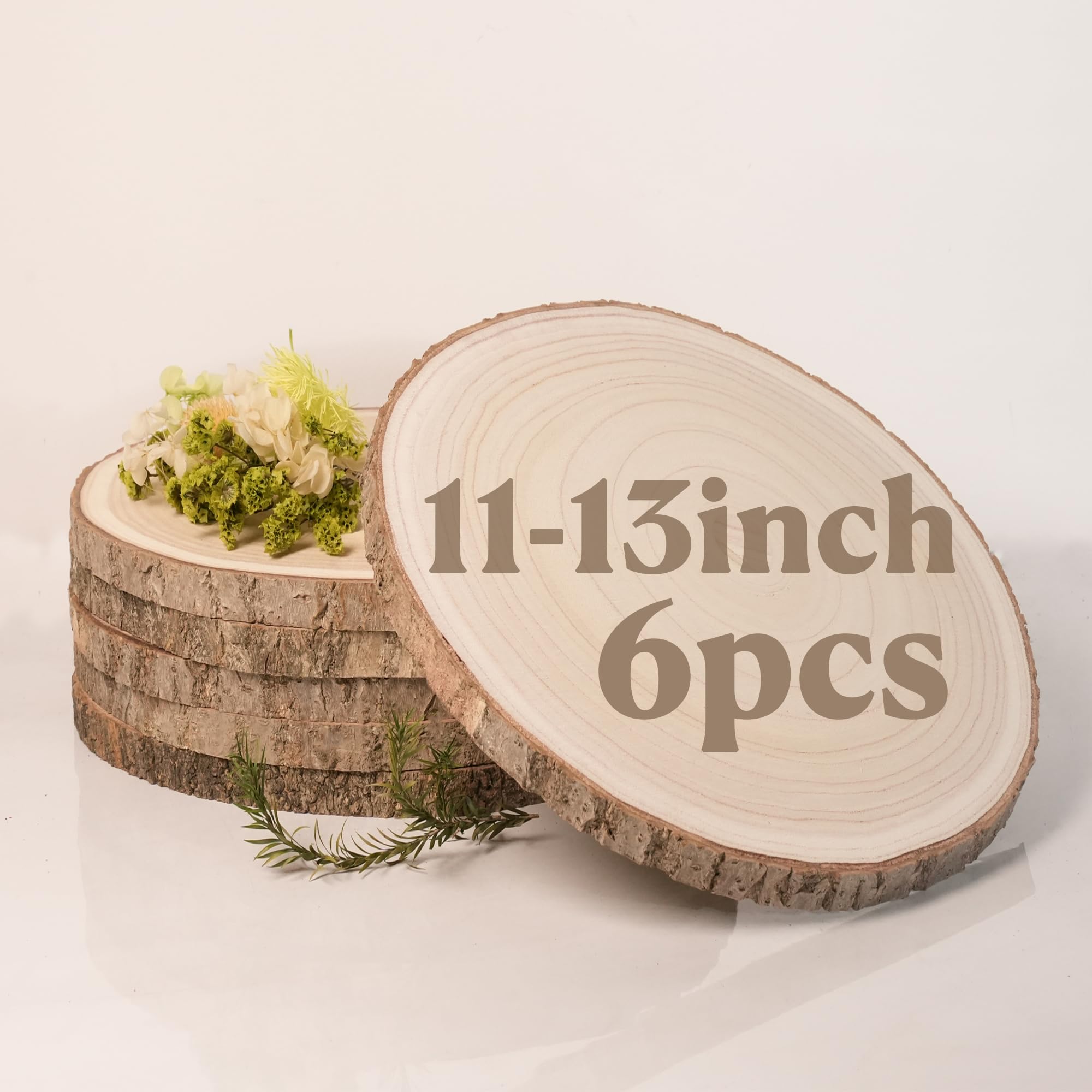 Photo 1 of 6 Pack 11-13 Inches Large Wood Slices for Centerpieces - Wood Centerpieces for Tables, Rustic Wedding Decor, Natural Wooden Rounds