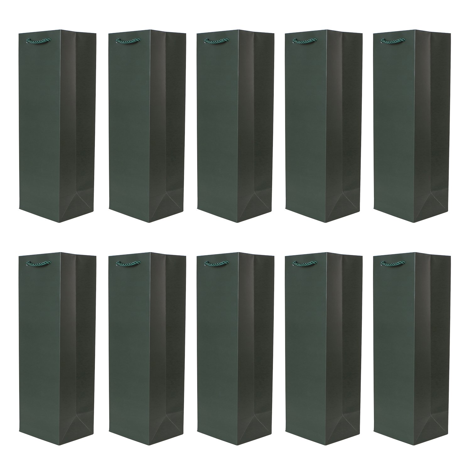 Pack of 10 Noble Bottle Gift Bags Dark Green for Wine Sparkling Wine and Champagne 36 cm x 12 cm x 10 cm - 14.17" x 4.72" x 3.94"
