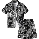 GORGLITTER Boy's 2 Piece Outfits Paisley Short Sleeve Button Down Shirt and Shorts Set