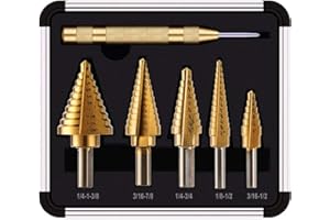 Knoweasy Step Drill Kit - 5PCS HSS Titanium Step Drill with Automatic Center Punch and 50 Sizes of High-Speed Steel Step Drills for Multiple Hole Drilling