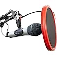 Deco Gear Universal Double Layer Pop Filter Microphone Wind Screen with Adjustable Goose Neck Mic Stand Clip (Black with Red Trim)