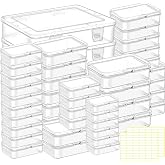 FEDESERN Bead storage container,44pcs of different sizes rectangular mini clear plastic storage box with hinged lid and label for bracelet making DIY jewelry craft nail organizer,Mix Size-2