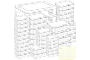 FEDESERN Bead storage container,44pcs of different sizes rectangular mini clear plastic storage box with hinged lid and label for bracelet making DIY jewelry craft nail organizer,Mix Size-2