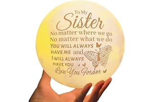 GIFTRRY Sisters Gifts from Sister, Sister Moon Lamp Gifts for Sister, Birthday Mothers Day Gifts for Sister from Sister, Sister Moon Light Gifts with Wooden Stand, Touch Control & USB Rechargeable