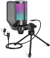 FIFINE Gaming USB Microphone RGB Condenser with Tap-to-Mute Shock Mount Pop