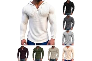 YSERB Waffle Hoodie Men Long Sleeve Polo Hoodies Texture Knit Hooded Sweatshirt Gym Muscle Fit T Shirts Workout Pullover Tops
