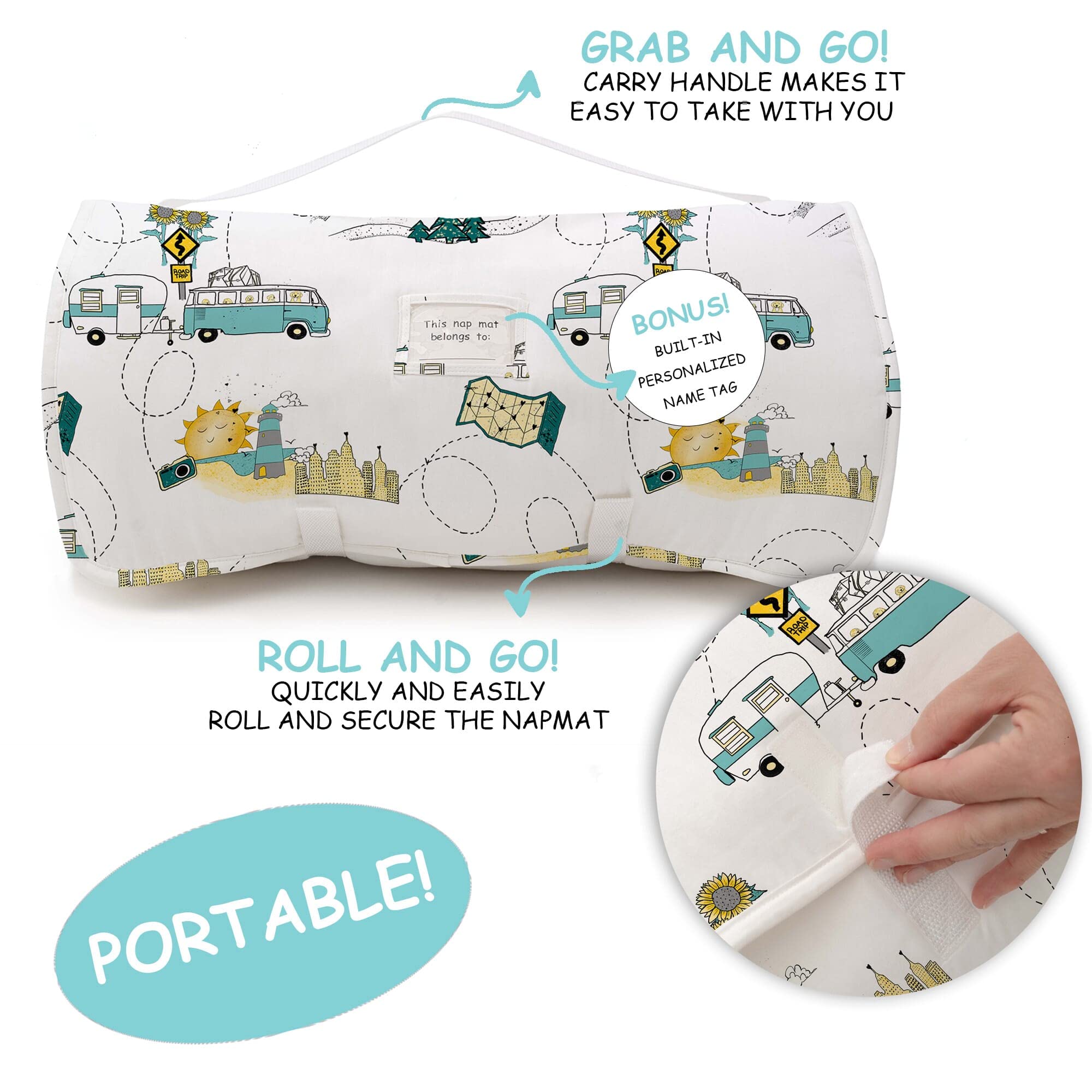 JumpOff Jo - Extra Long Toddler Nap Mat for Preschool, Daycare and Kindergarten - Sleeping Bag for Kids with Removable Pillow and Ultra Soft Blanket - Travel, Road Trip