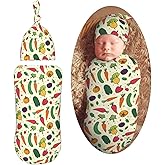 Muishi Fruit with Vegetables Newborn Swaddle Blankets Hat Sets Soft Baby Receiving Blanket Swaddle Sack for Baby Shower Infant Boy Girl Gift