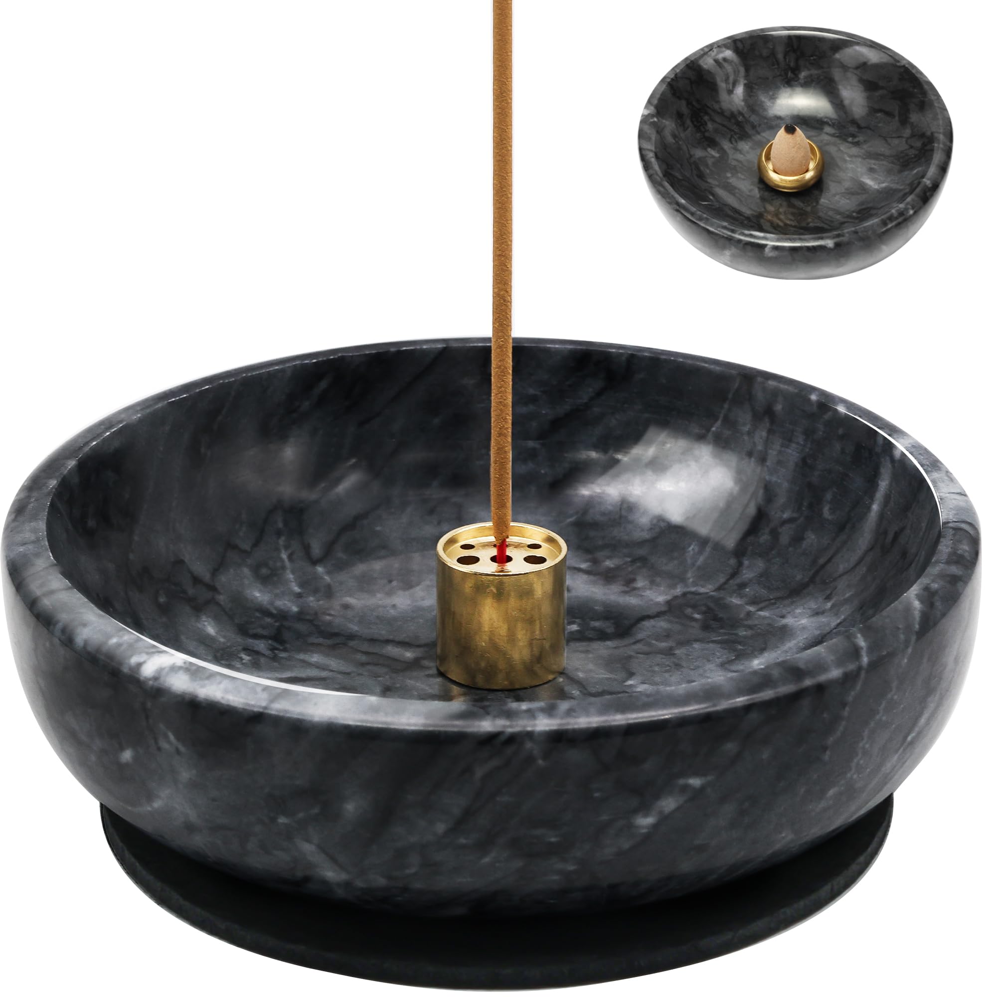 Natural Marble Incense Burner, Stick and Reflux Incense Holder, Handmade Stick Incense Burner, Ideal for Incense Smoking, Incense Burning and Decoration (Extra Large 5.91inBlack)