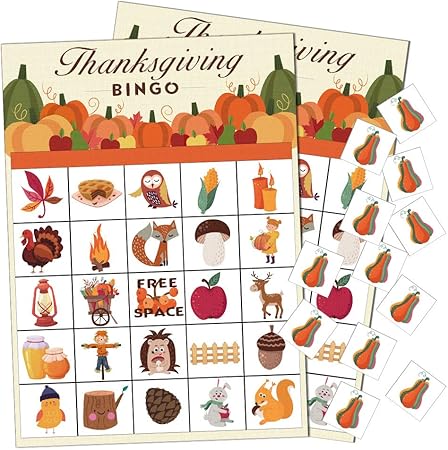 Amazon 感謝祭 ゲーム 秋 ビンゴカード 子供 クラス 学校 パーティー アクティビティ用品 24人用 ボードゲーム おもちゃ