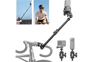 Vamson Bike Selfie Stick Handlebar Mount with Phone Clip, 3rd Person Perspective Bicycle Phone Holder for iPhone Samsung for Insta360 X3 X2 GoPro Hero 11 10 for Vlog, YouTube, TikTok