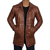 fjackets Mens Brown Leather Jacket - Real Leather Jackets For Men - Shirt Collar Style Leather Jacket Men