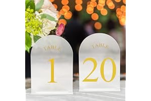 JOYIT Frosted Arch Wedding Table Numbers 1-20 with Stands – 5" X 7" Acrylic Gold Table Number Holders, Perfect for Wedding Receptions, Parties, Anniversaries, and Events