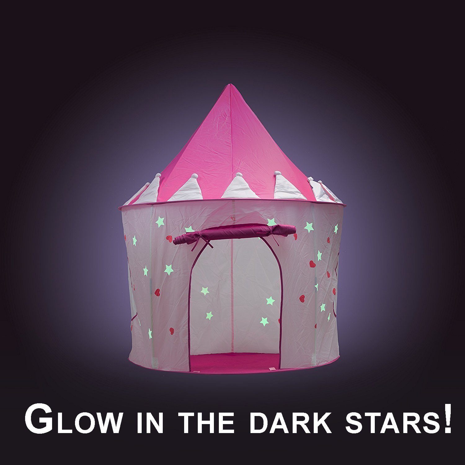 Rapidly boy Princess Castle Girls Play Tent Glow in the Dark Stars - Childrens Play Tents for Indoor & Outdoor Use,Easy to Folding back with Storage Carry Bag Pink