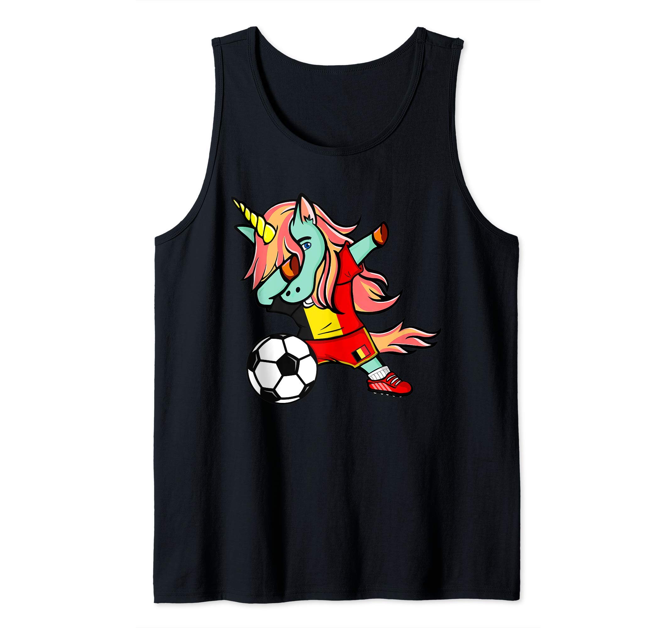 Funny Dabbing Unicorn Belgium Football - Belgian Flag Soccer Tank Top