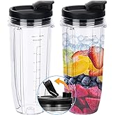 Replacement 32oz Blender Cup with Sip &amp; Seal Lid For Nutri Ninja BL450 BL454 Bl455 BL456 BL480 BL481 BL482 BL490 BL640 BL642 BL682 SS101 SS401 SS351 Nutri Ninja Auto IQ Series Blenders, 2-Pack &hellip;