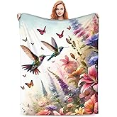 VODRM Retro Hummingbird Floral Blanket Gifts for Women Soft Warm Lightweight Cozy Flower and Birds Vintage Throw Blankets for Bed Living Room Sofa Couch Valentines Day Decor 50x60in