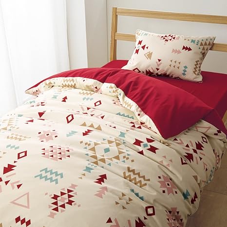 Amazon ニッセン Nissen 布団 ベッド カバーセット プリント キリム柄 赤 ベッド用シングル3点セット 寝具カバーセット オンライン通販