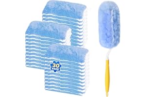 BEVAUEG Duster Refill for Swiffer Duster, 30 Count Heavy Duty Duster Refills with 1 Handle, 360 Dusters Refills Kit with 4X Microfibers, Disposable Dusters for Swiffer Duster Extended Handle for Cleaning
