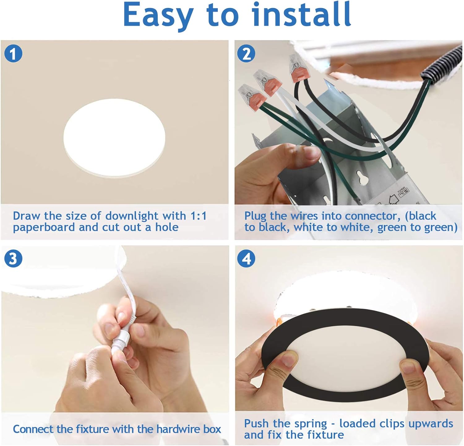 6 Pack Black 4 Inch Slim LED Recessed Light Canless Dimmable with Junction Box 9W 3000K-4000K-5000K Color Selectable - 120V Ultra Thin Downlight High Bright 900LM, IC Rated, Wet Location, ETL Listed - - 