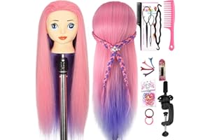 simnient Mannequin Head with Hair,26'' Long Synthetic Fiber Hair Doll Head for Styling Training Head Manikin Practice Cosmetology Styling Hairdressing Training Braiding Heads with Clamp Holder