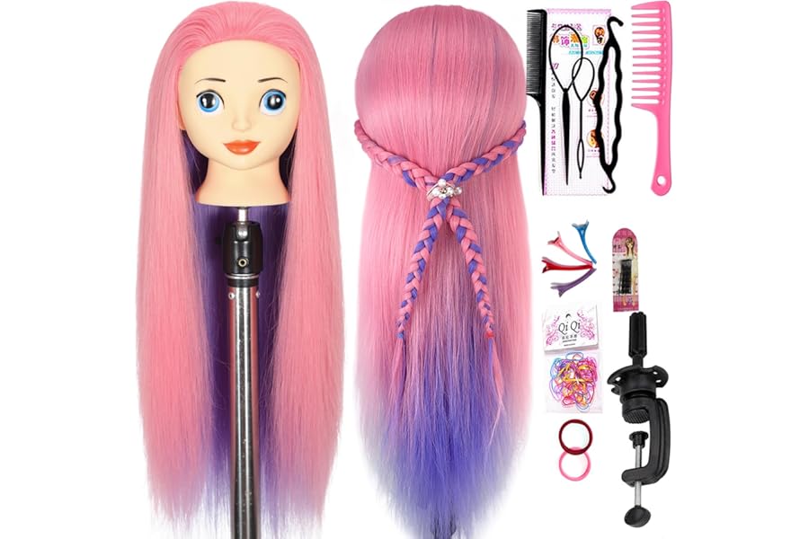 simnient Mannequin Head with Hair,26” Long Synthetic Fiber Hair Doll Head for Styling Training Head Manikin Practice Cosmetology Styling Hairdressing Training Braiding Heads with Clamp Holder