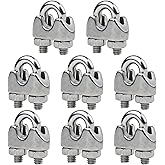 Vigtayue 8 Pcs 1/8 Inches M3 Stainless Steel Wire Rope Cable Clip Clamp, Rope Cable Suitable for 1/8 inch Wire Rope Cable, for Picture Hanging, Lighting Cable Alloy Two-Way Cable Clamp, Sliver