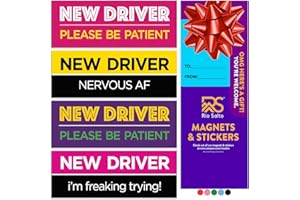 Rio Salto 4-Pack Large New Driver Car Magnet Please Be Patient Magnet Permit Student Driver Magnets Sticker Cool Prank Rookie Funny Magnetic Car Accessories Bumper Nervous AF Pink Purple