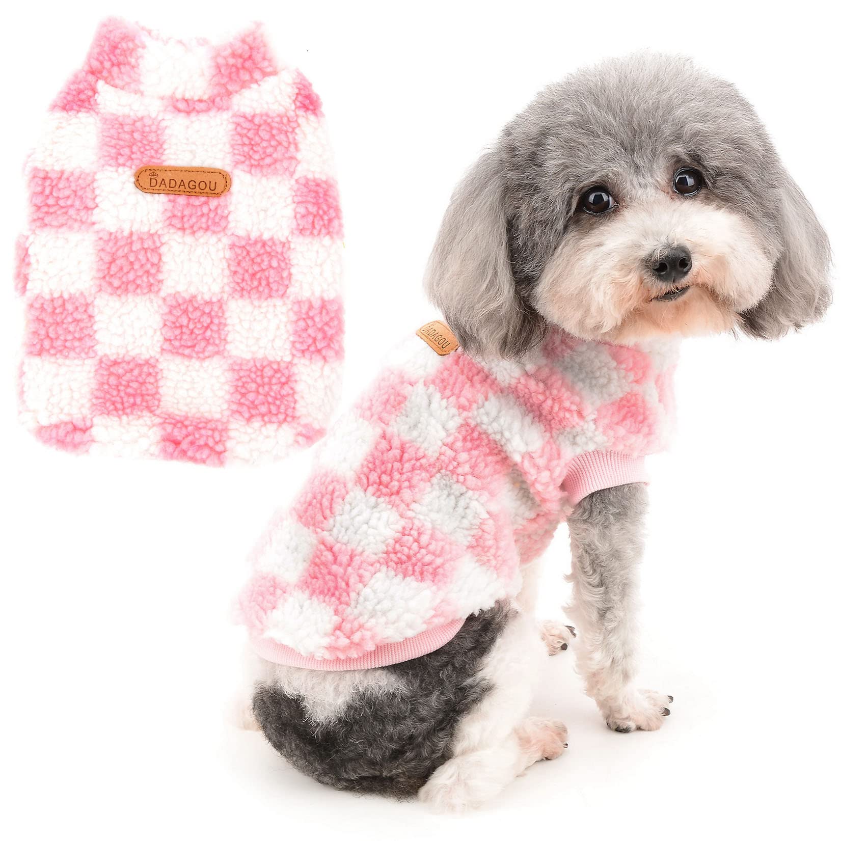 Zunea Fuzzy Dog Jumper for Small Dogs Warm Fleece Winter Jacket Coat Plaid Puppy Clothes Fluffy Pullover Sweater Coat Soft Pet Apparel for Dogs Girl Boy Chihuahua Yorkie Cat Pink M
